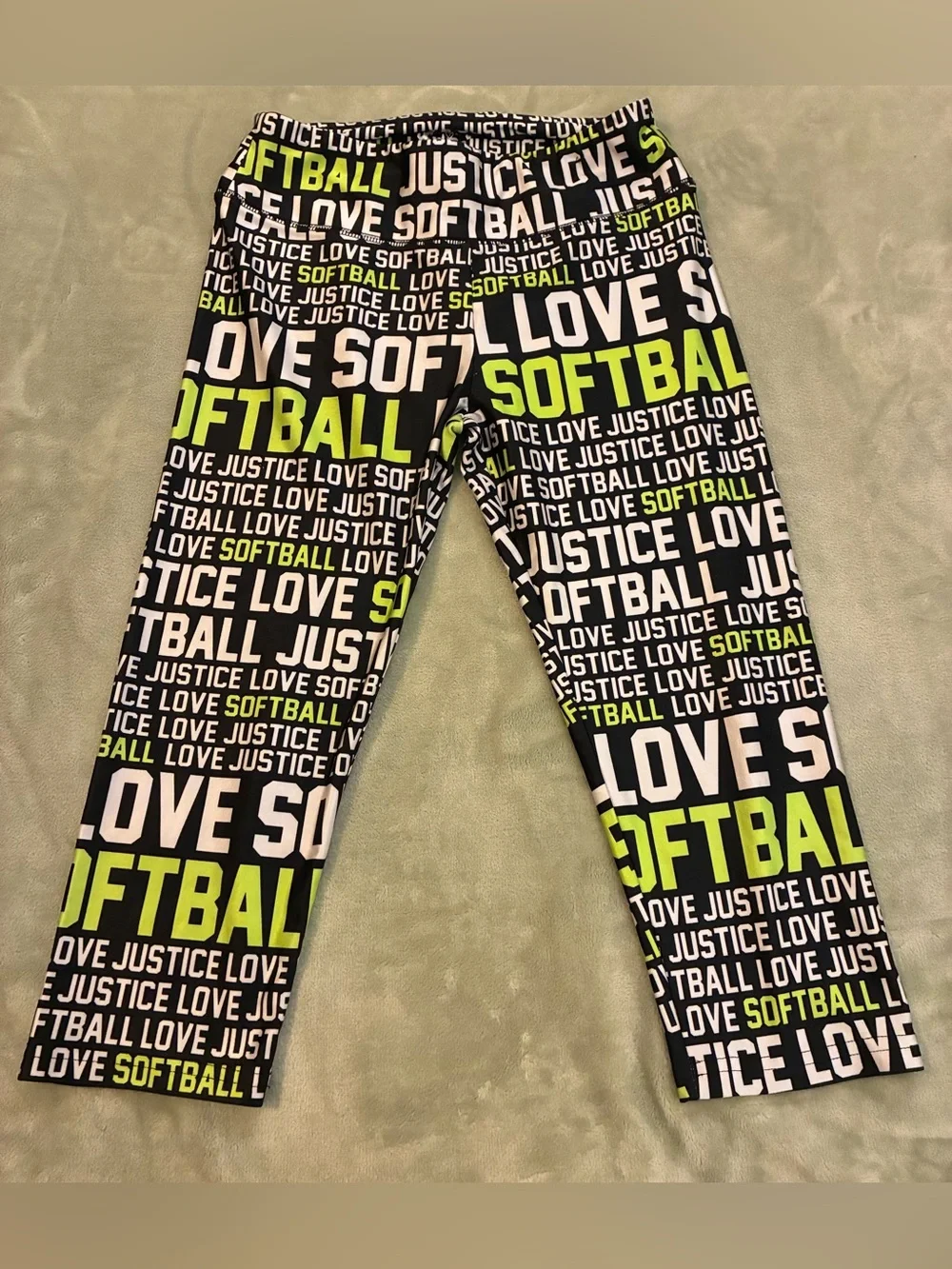Justice Girls' Black & Neon Green 'Love Softball' Leggings Knee High Size 14